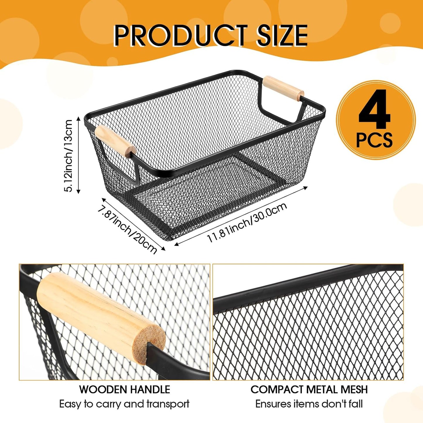4 Cestas Alambre Madera para Organizar Hogar Cocina