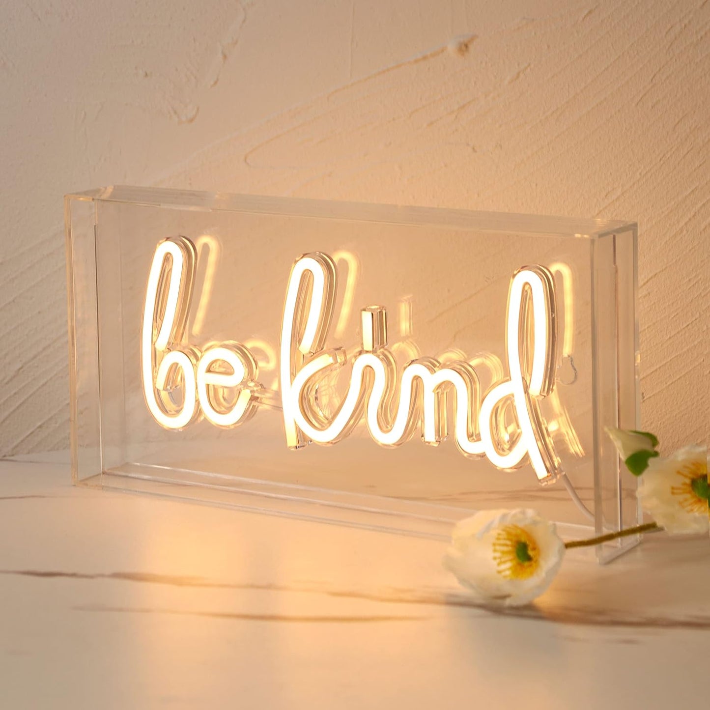 Letrero LED neón Be Kind caja acrílico USB