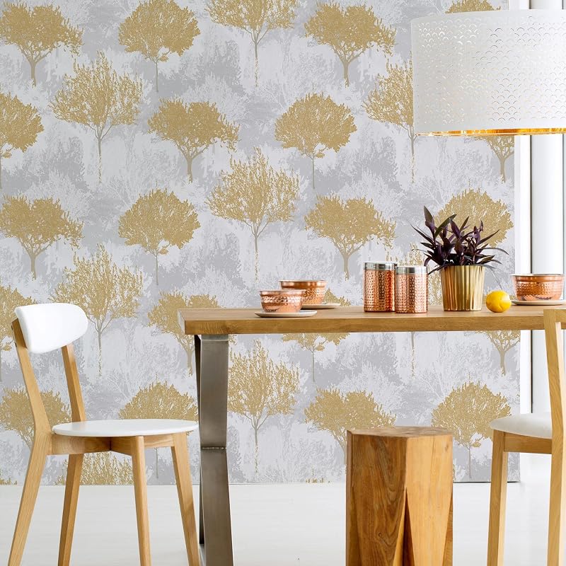 Papel pintado mostaza abedul