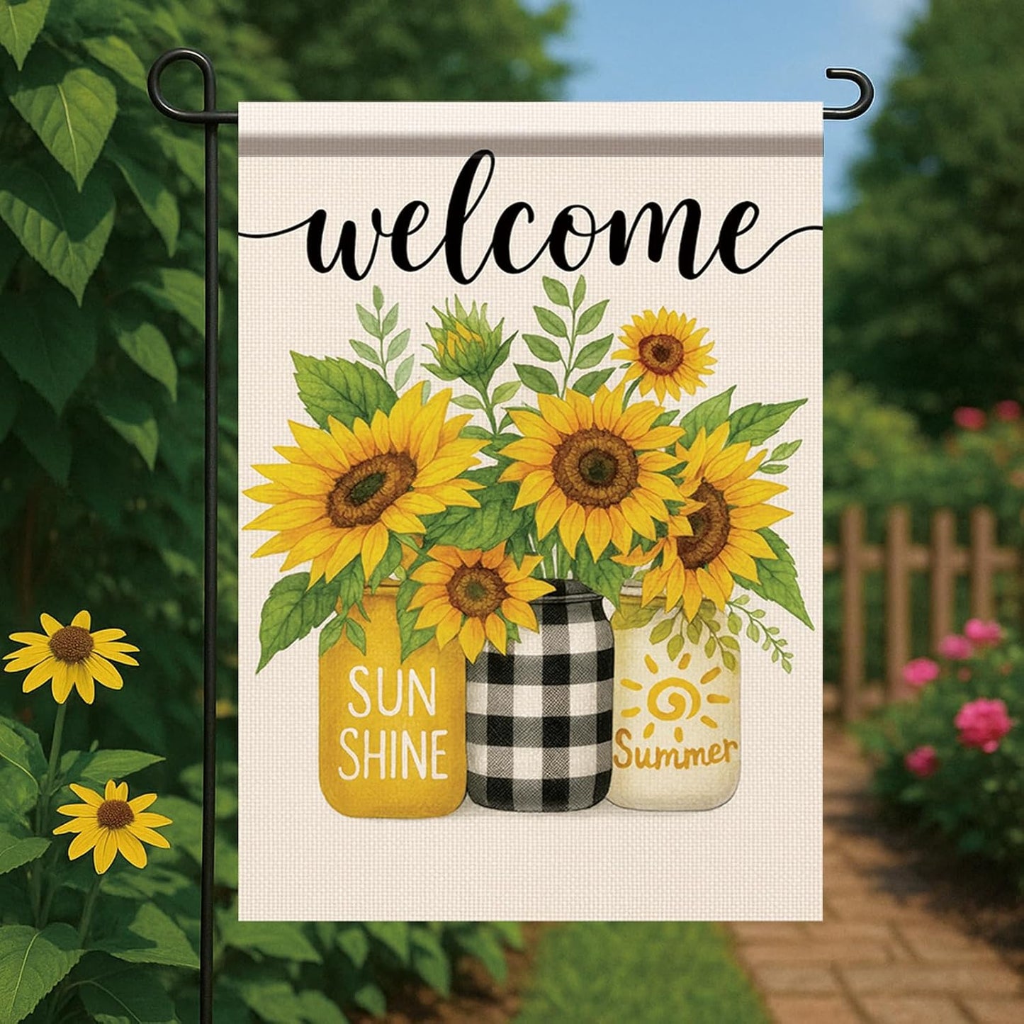 Bandera jardín primavera verano pancarta floral girasol 12x18pulg