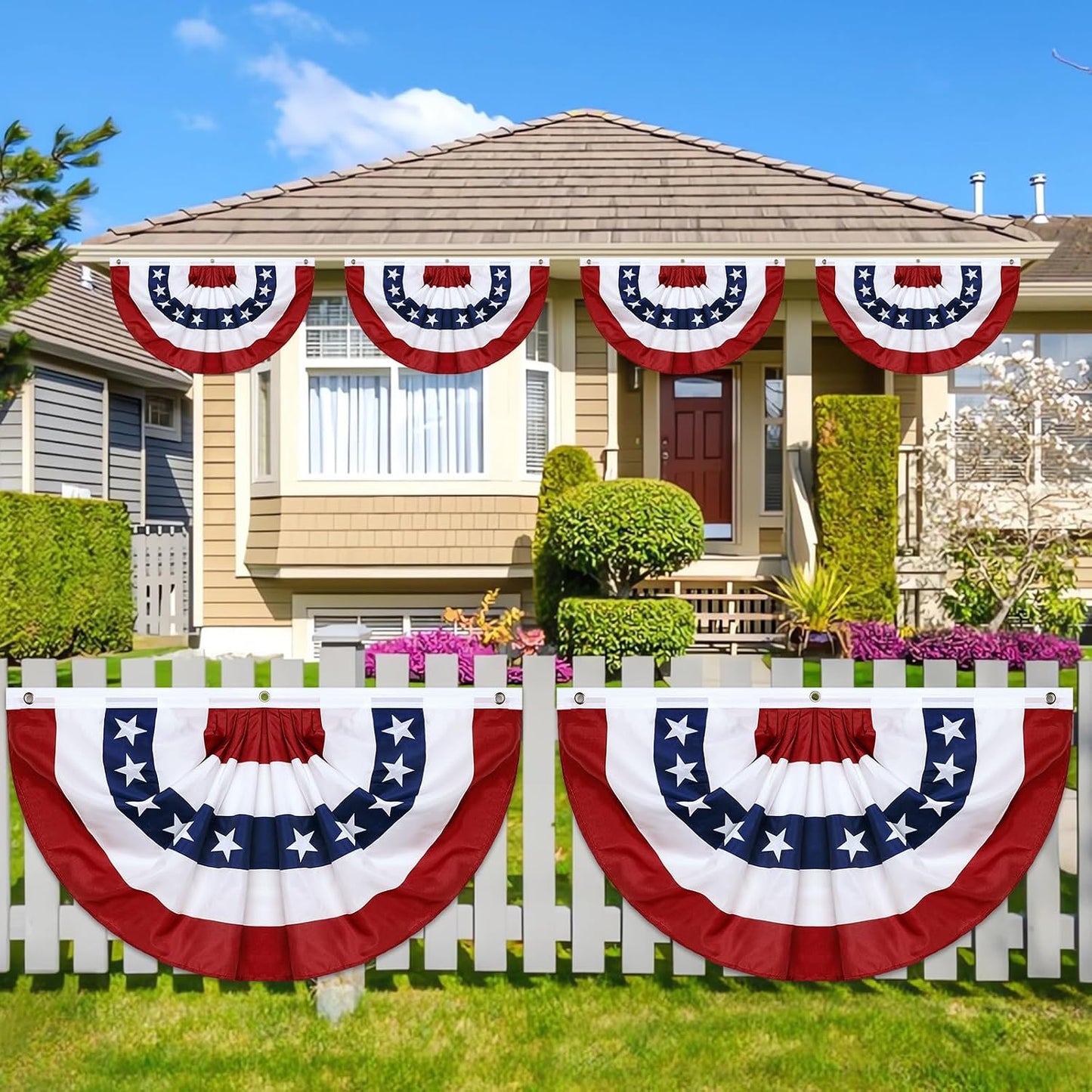 3 Banderas Americanas Plisadas 3x6ft Ojales Latón