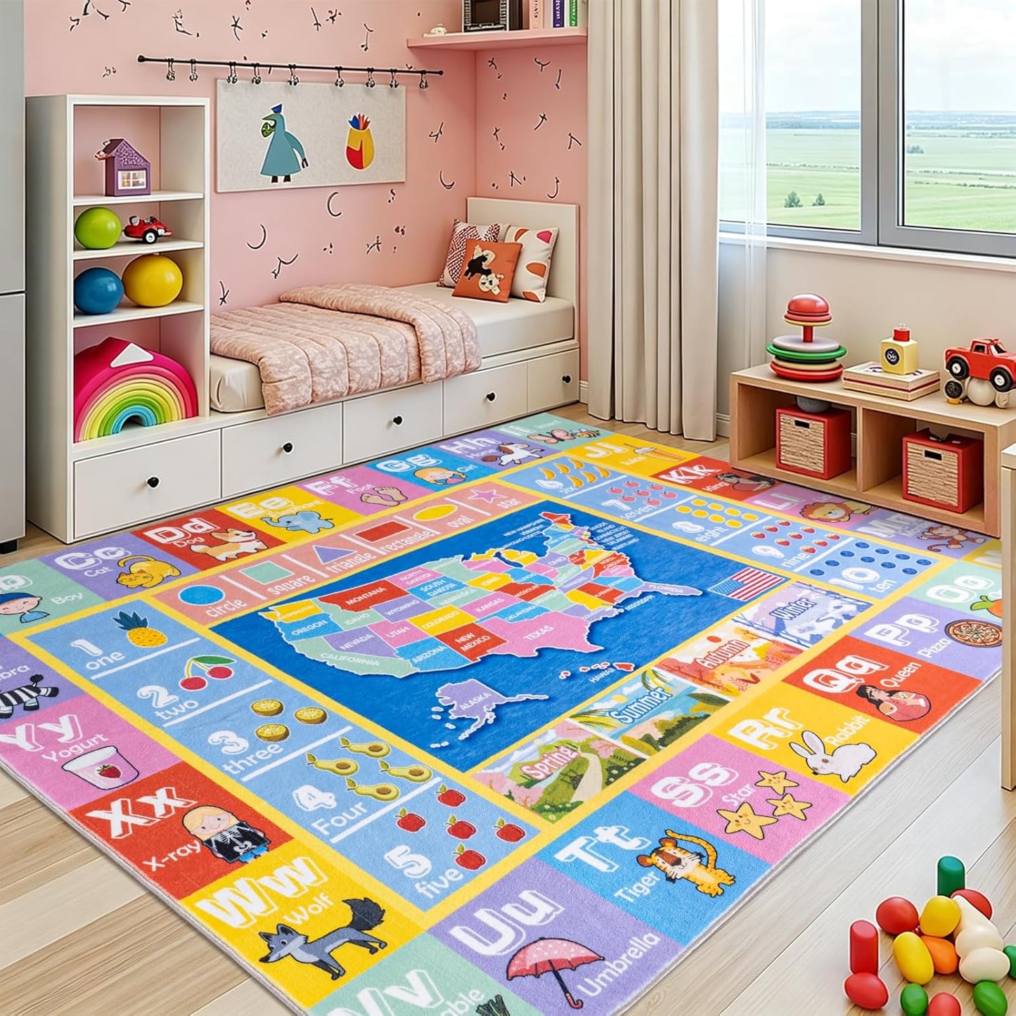 Alfombra educativa para niños 4x5ft ABC números formas
