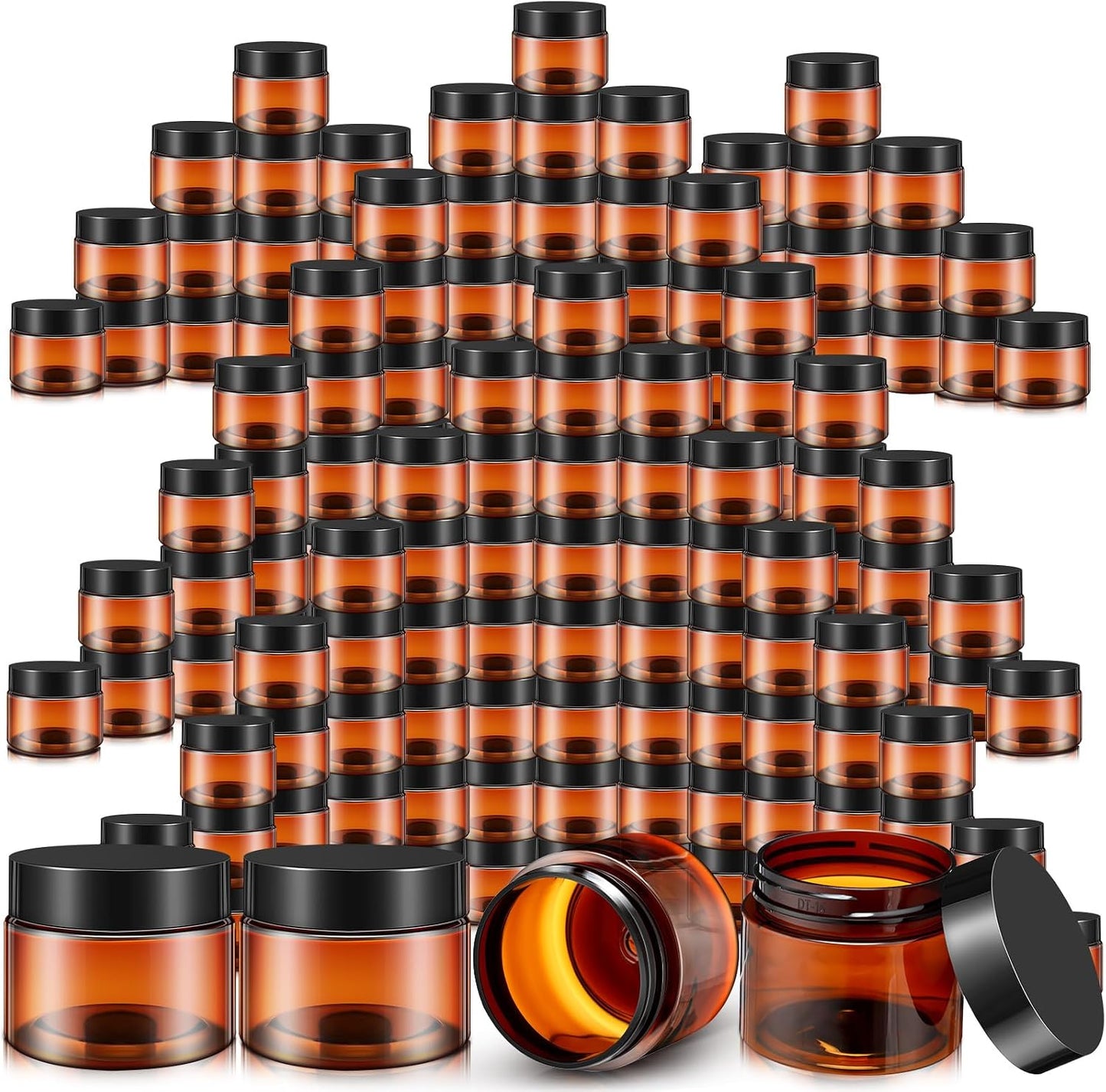 200 Pzas Tarros Plástico Ámbar 2oz con Tapa Contenedores
