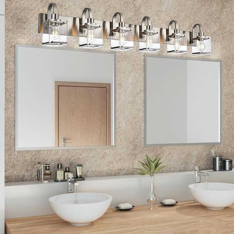 Lámpara baño 6 luces níquel cepillado vidrio