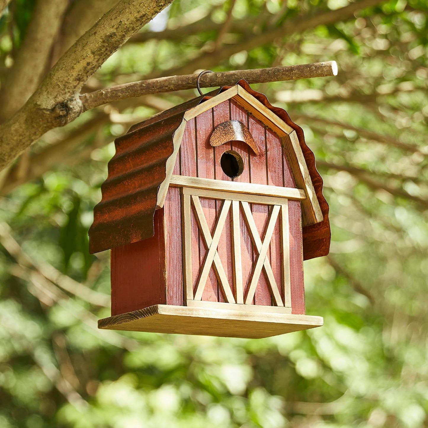 Casa pájaros colgante madera rojo lavado 10.25" exterior