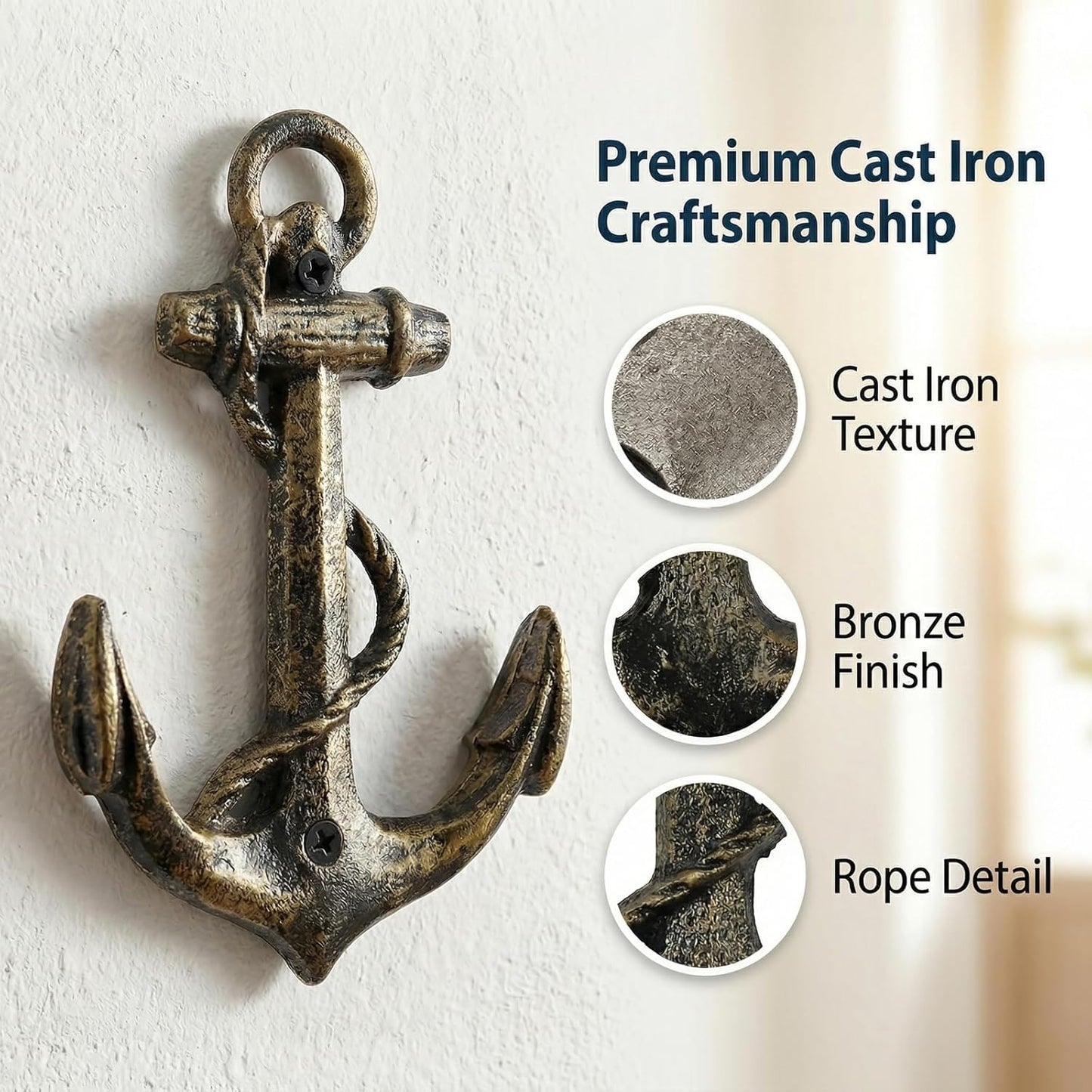 Ganchos hierro fundido bronce antiguo 2 Pzas