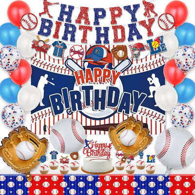 Kit fiesta béisbol con telón pancartas y globos