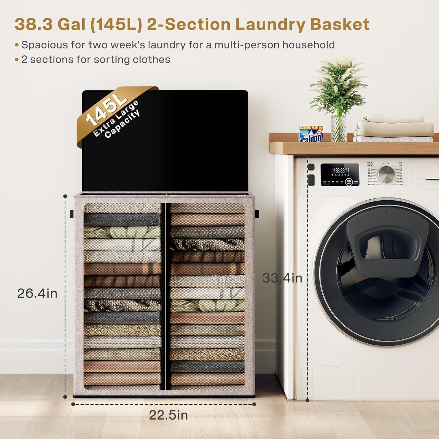 Cesta lavandería doble plegable con tapa y bolsas extraíbles