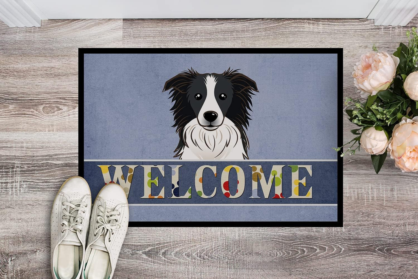 Felpudo Border Collie 18x27pulg azul antiderrap lavable