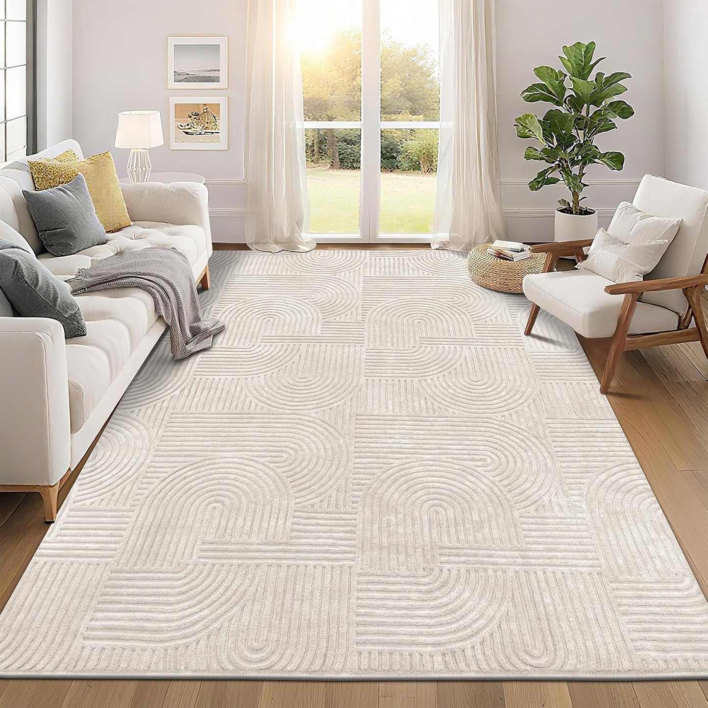Alfombras 8x10 lavables estilo bohemio beige antiderrap