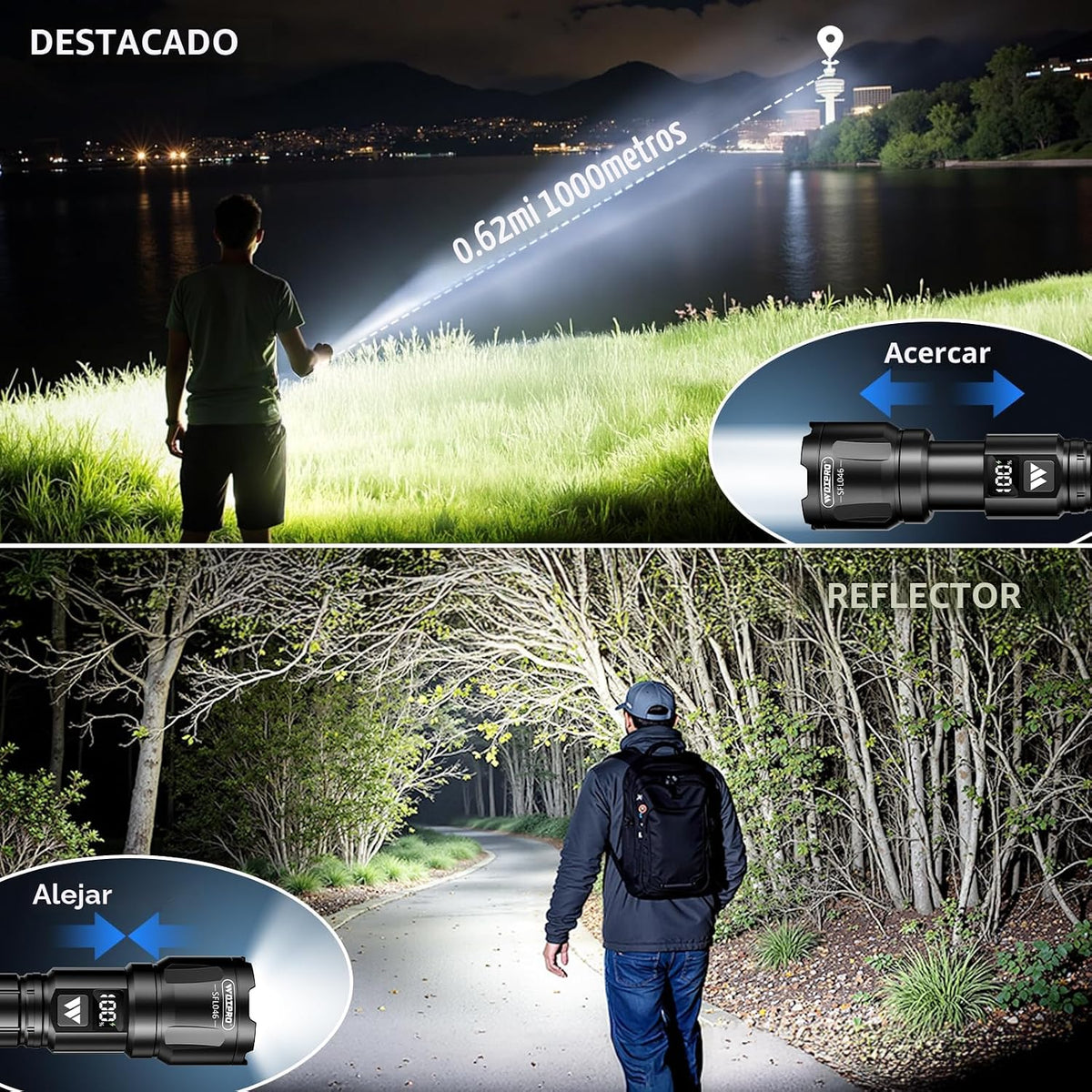 2 Linternas LED Recargables 6000 Lúmenes Impermeables 3 Modos