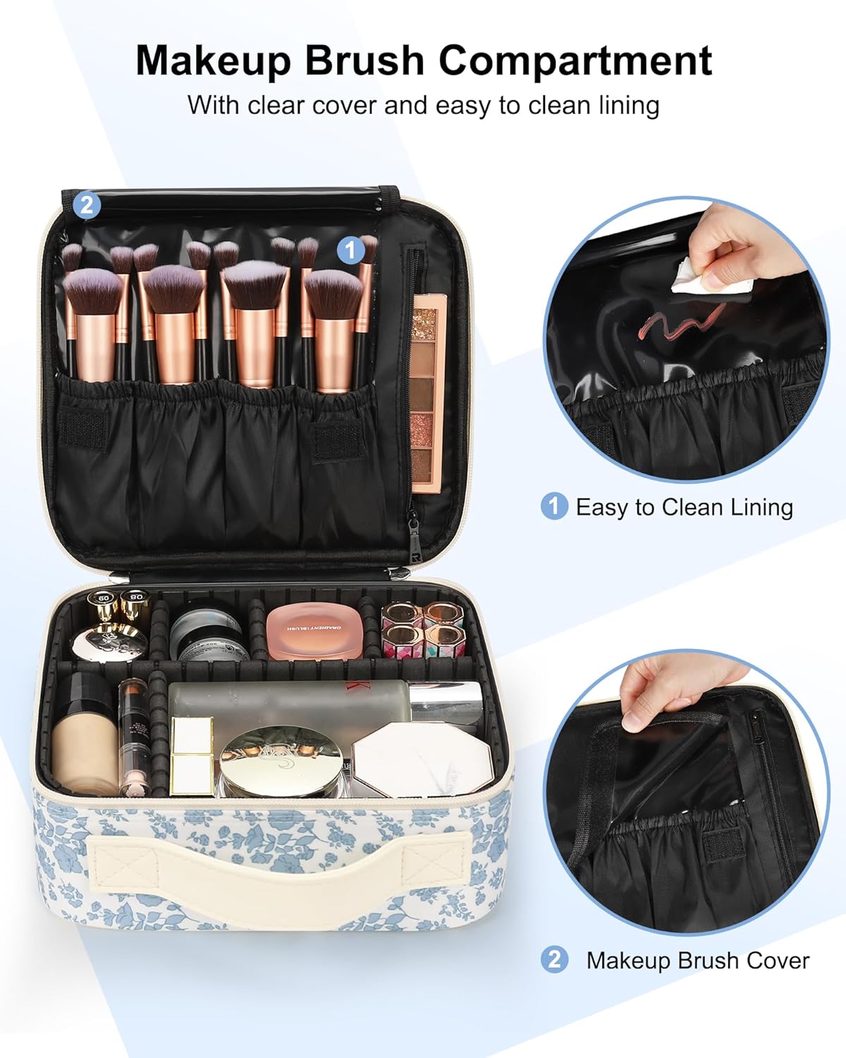 Estuche maquillaje viaje con divisores ajustables
