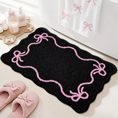 Alfombra baño lazo rosa antideslizante 20x32pulg