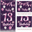 Cartel cumpleaños 13 años globos rosa morada decoración puerta