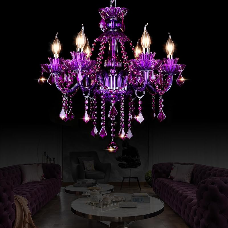 Candelabro colgante cristal K9 púrpura 6 luces E12