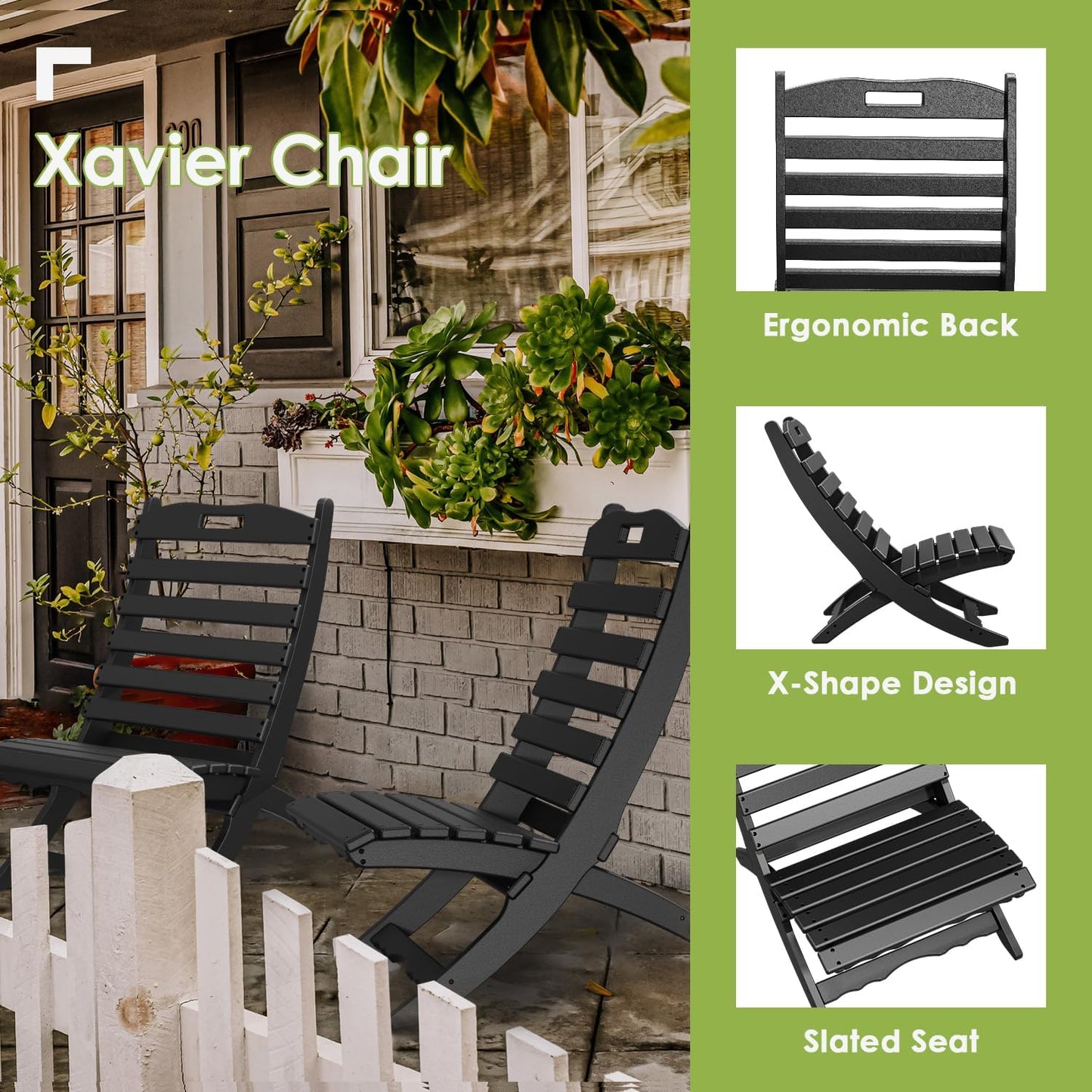 2 Sillas plegables Adirondack plástico HDPE para exterior