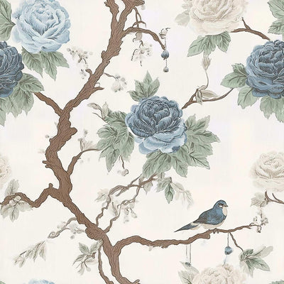 Papel tapiz vintage azul peonía pájaro autoadhesivo 17.7x118pulg