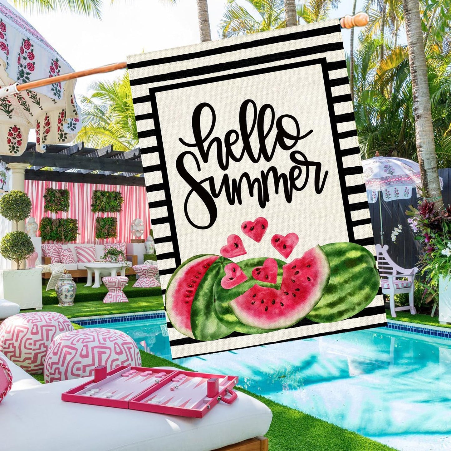 Bandera sandía doble cara hello summer 28x40pulg jardín