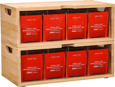 Organizador apilable bambú para caja de té 2 pzas