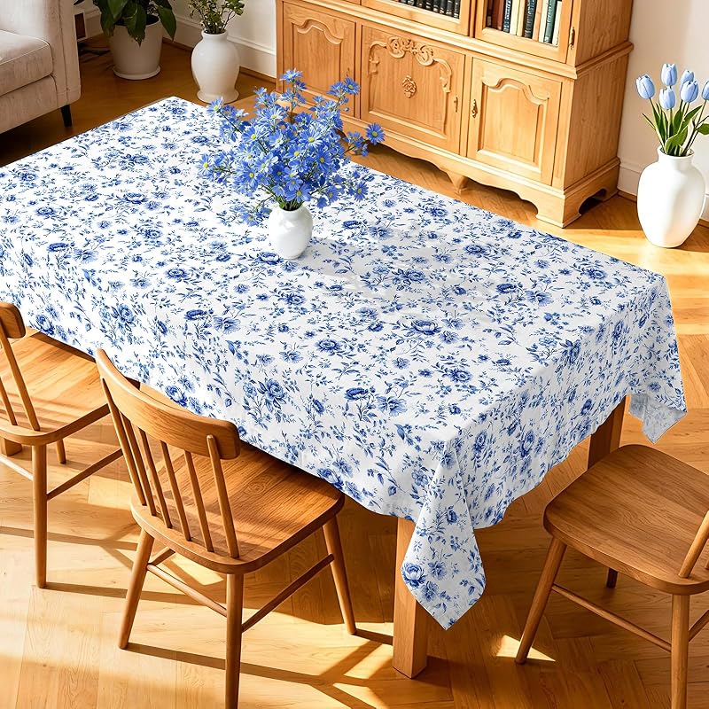 Mantel floral azul acuarela impermeable 60x120pulg