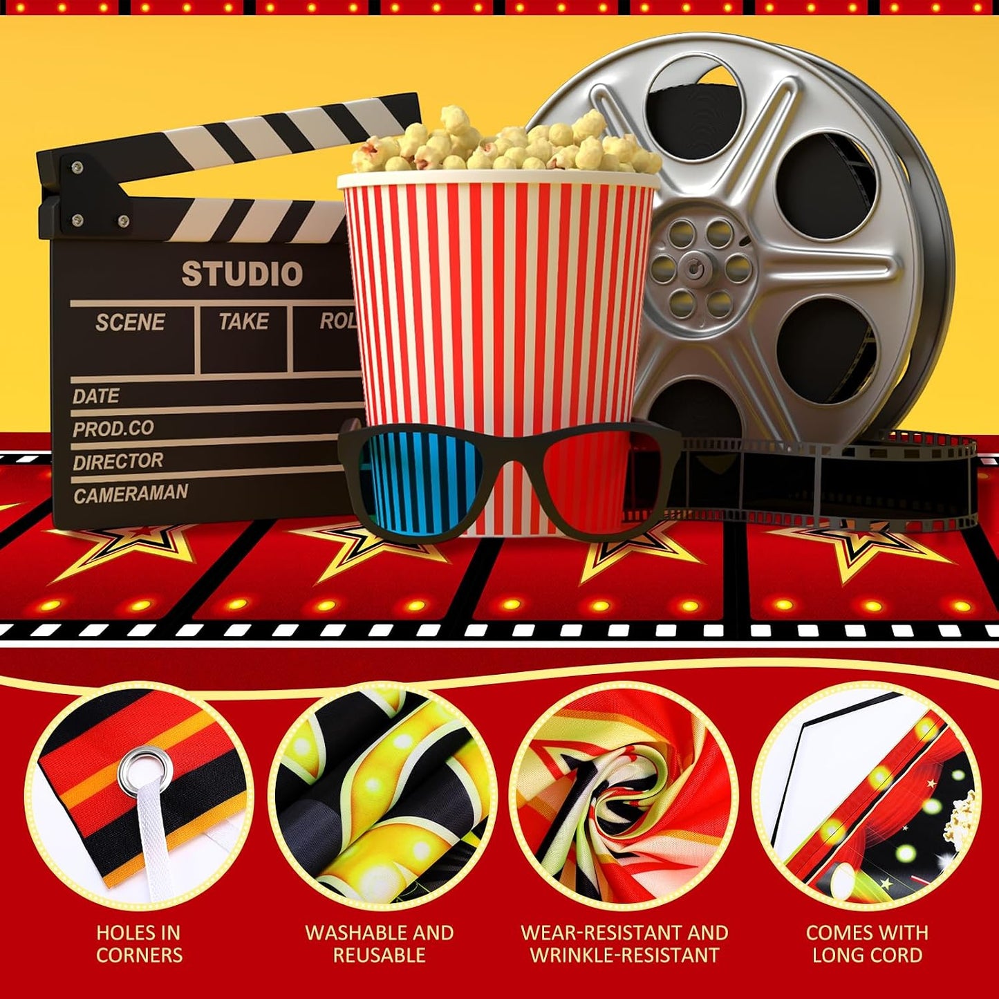 Kit 25 Pzas Decoración Fiesta Cine Letrero Alfombra Roja