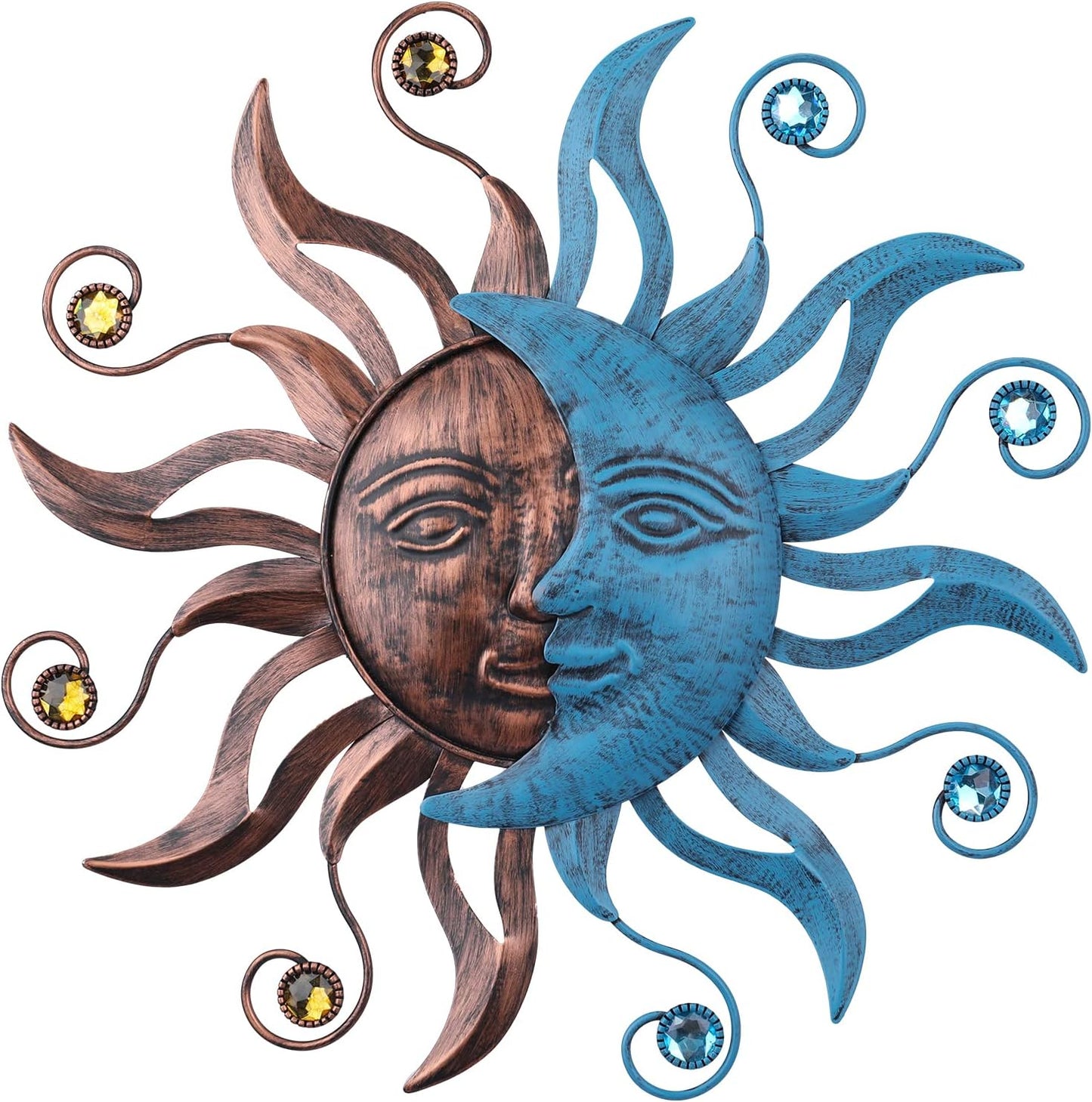 Decoración pared metal sol luna 13.26" para jardín y sala