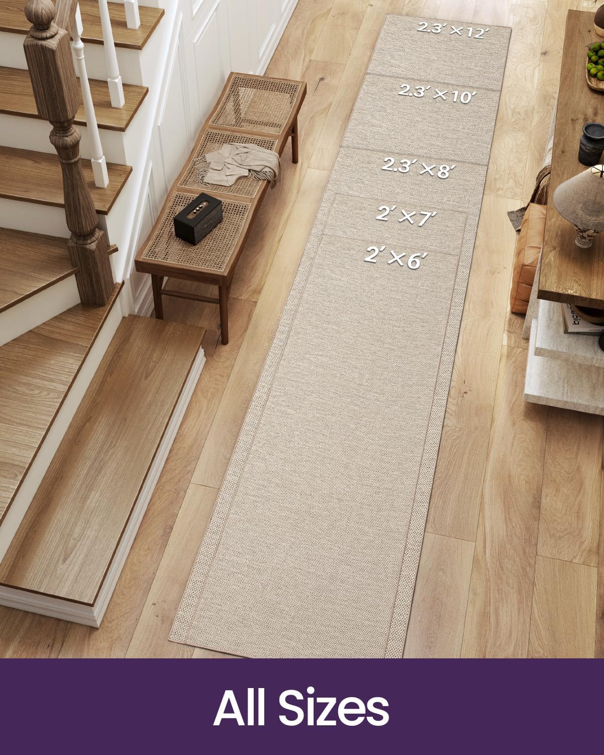 Tapete pasillo 2.3x8ft antiderrap lavable beige