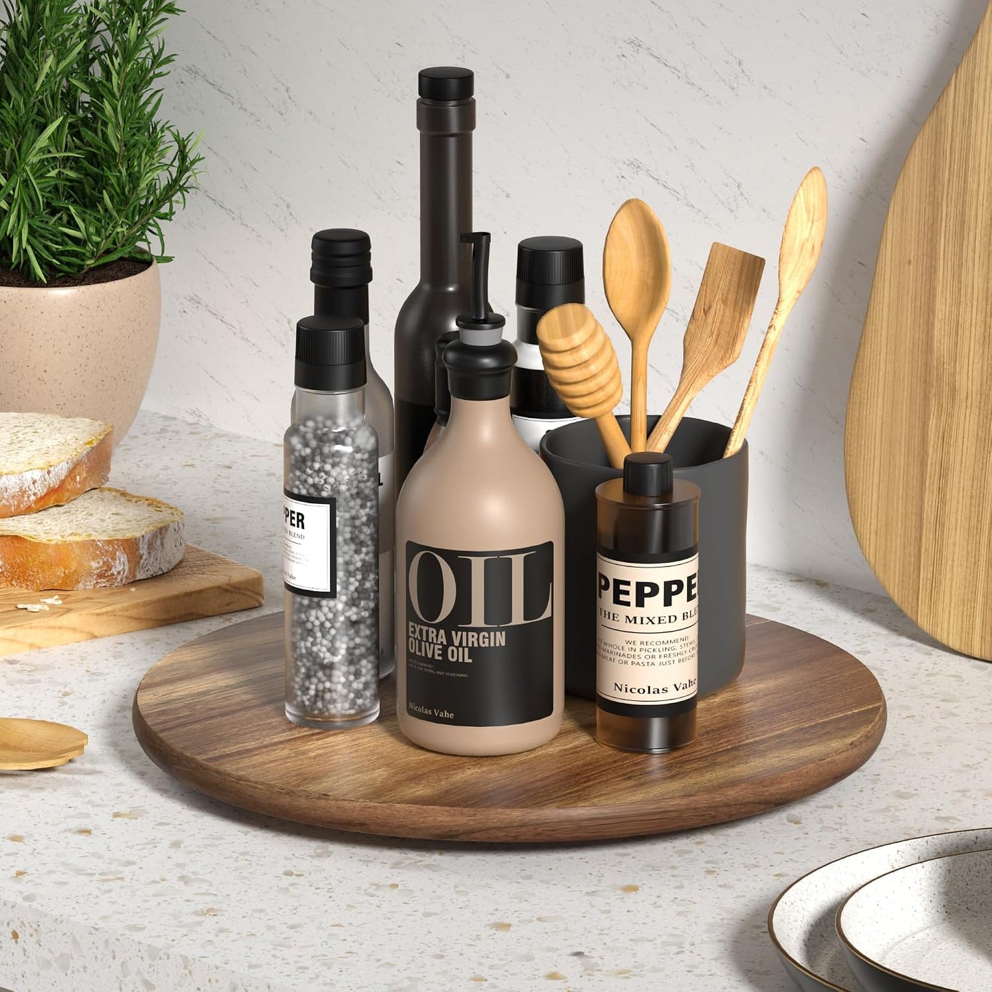 Lazy Susan Bambú Plato Giratorio para Cocina y Baño