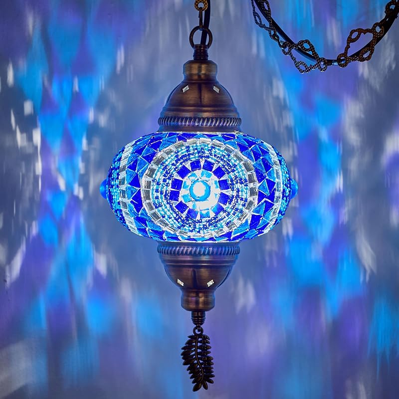 Lámpara colgante enchufable pantalla 6.5" cadena 15ft azul
