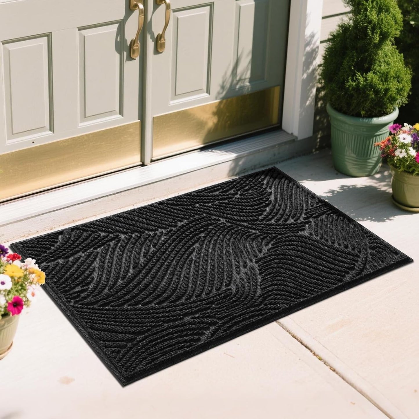 Tapete entrada rayas poliéster impermeable antiderrap