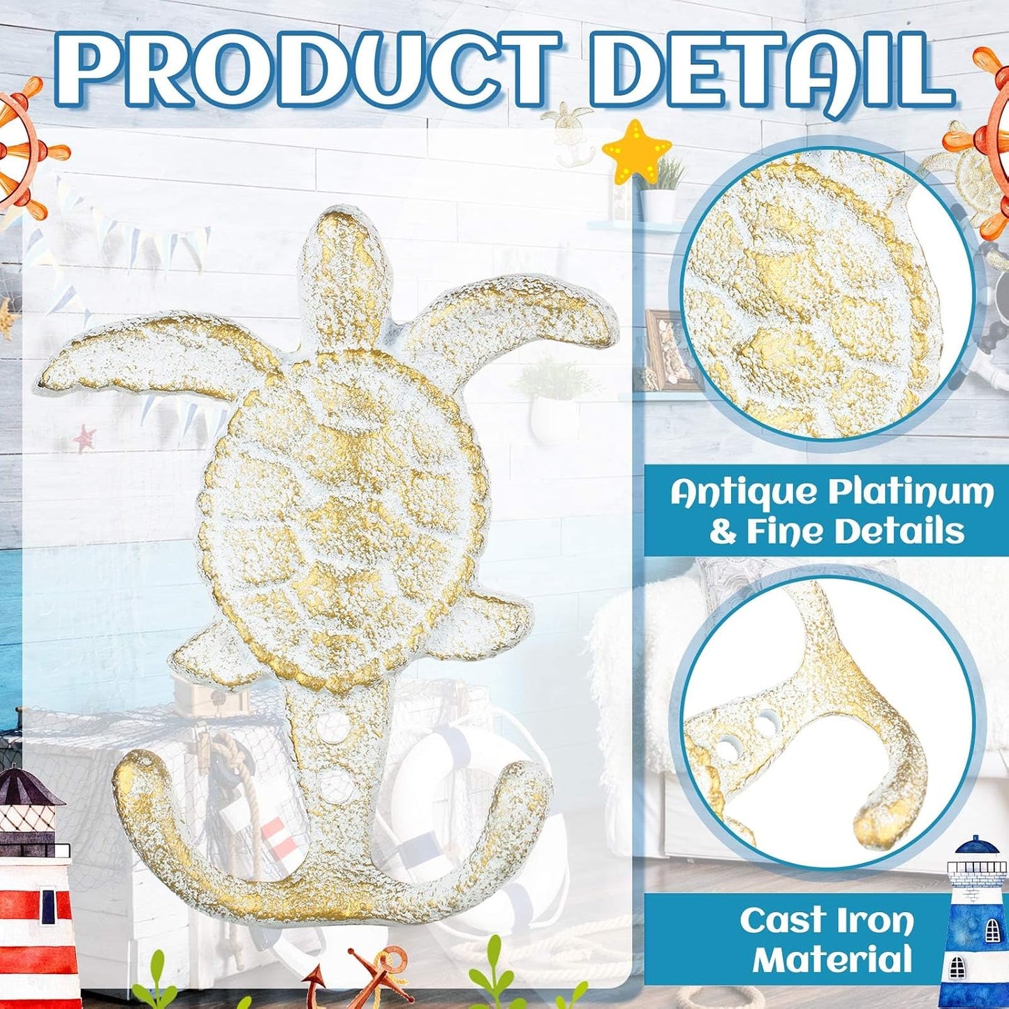 6 Ganchos Tortuga Hierro Fundido Toallas Vintage