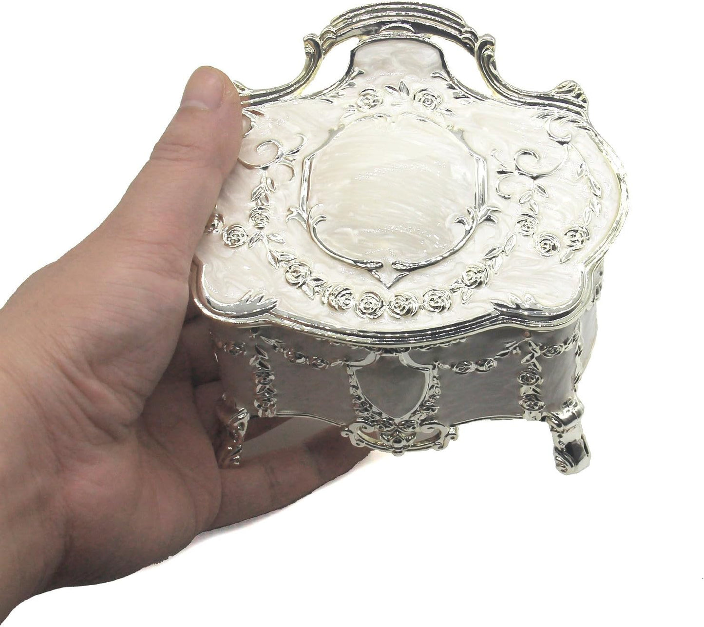 Caja joyería metal vintage para anillo y baratija grande