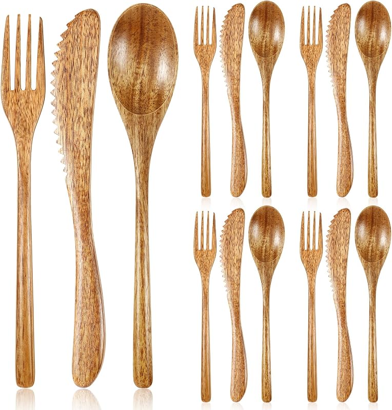 Set 12 Pzas Cubiertos Madera para Comer Cena