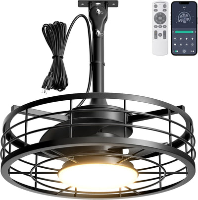 Ventilador techo exterior 16pulg luces control remoto negro