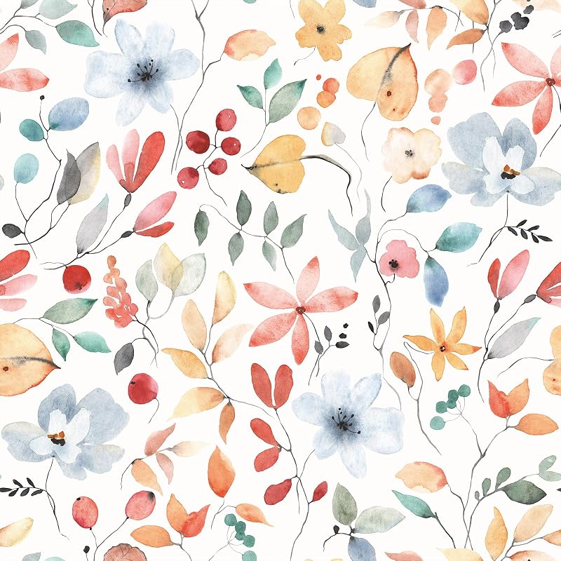 Papel tapiz floral bohemio 17.7x354" para dormitorio y baño