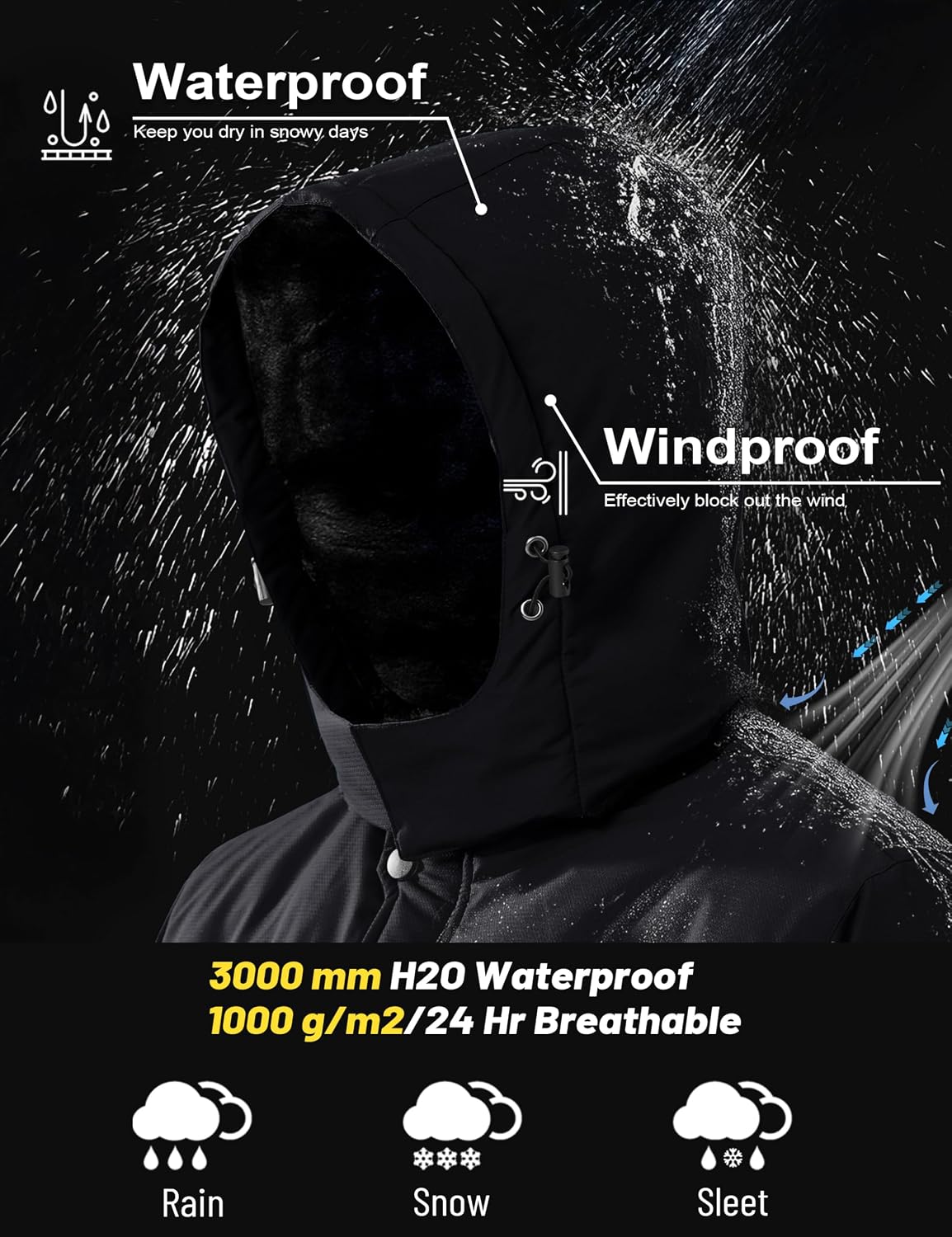 Abrigo Invierno Hombre Impermeable Capucha Esquiar