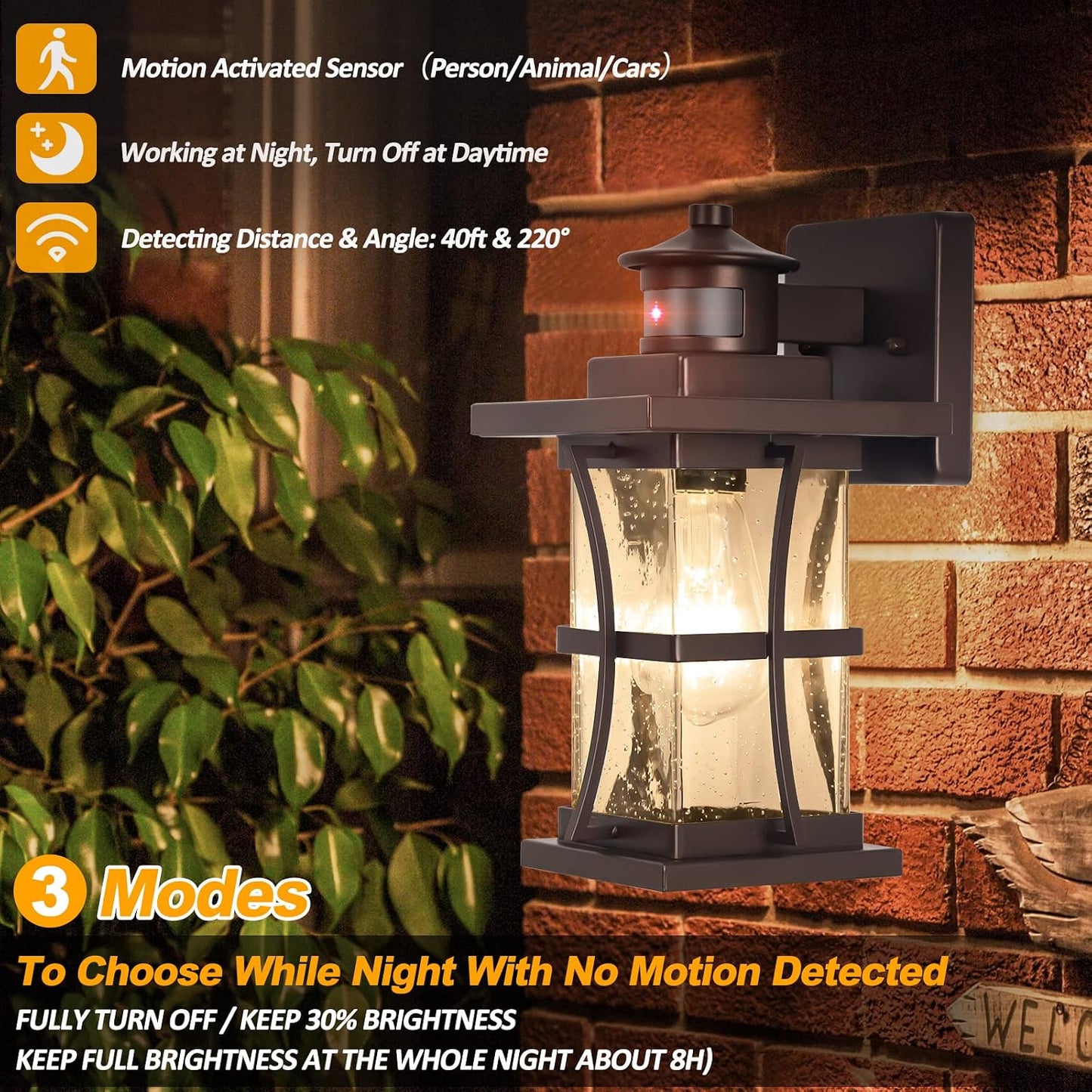2 Pack Luces Exterior Sensor Movimiento Apliques Bronce