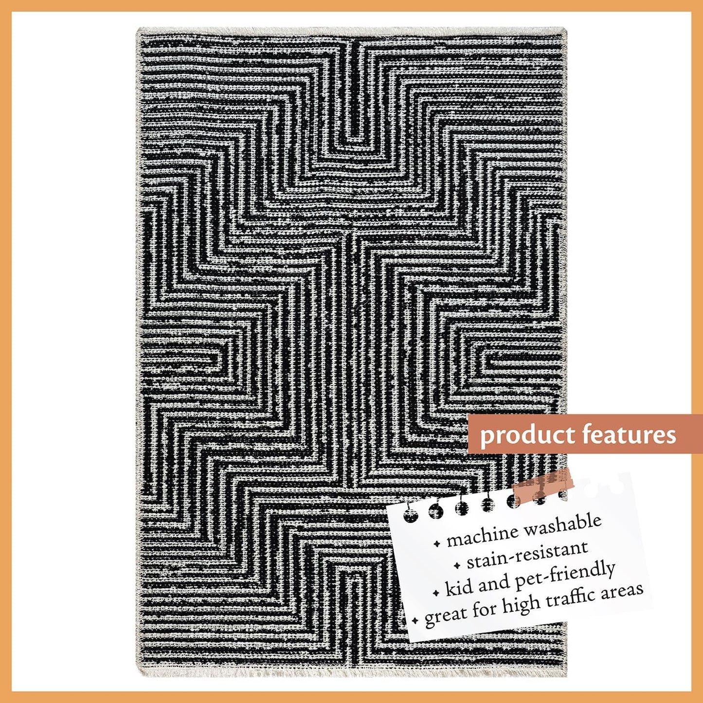 Alfombra lavable geométrica pantera negro/blanco 2x3ft
