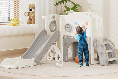 Tobogán infantil interior con set y almacenamiento blanco