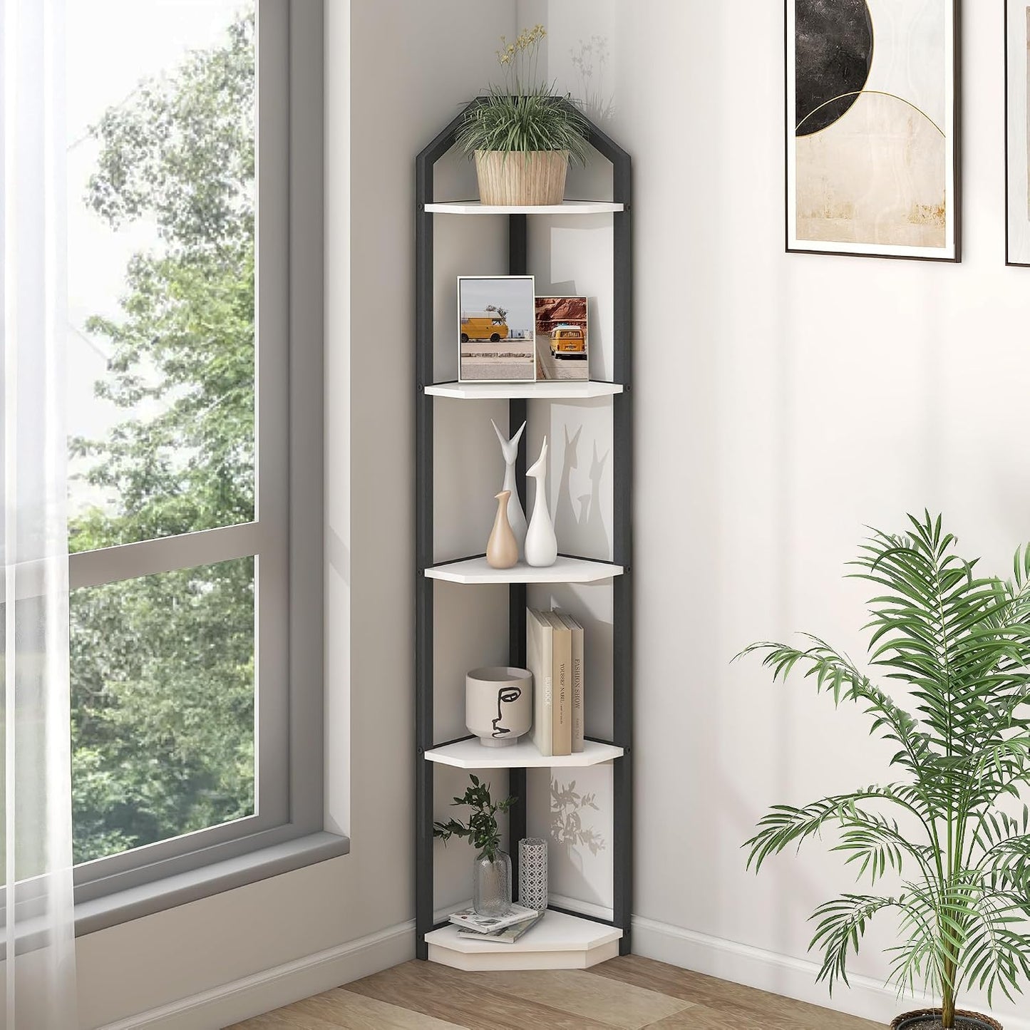 Estante esquinero 70" 5 niveles para libros y almacenamiento