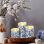 3 Pzas Velas LED Chinoiserie Azul y Blanca con Control Remoto