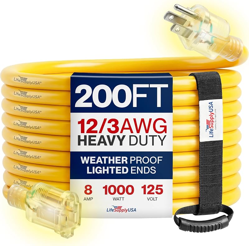 Cable extensión 200ft 12/3 SJTW impermeable resistente frío