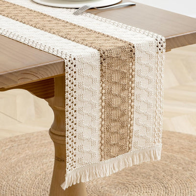 Camino mesa bohemio lino 12x36pulg decoración neutra