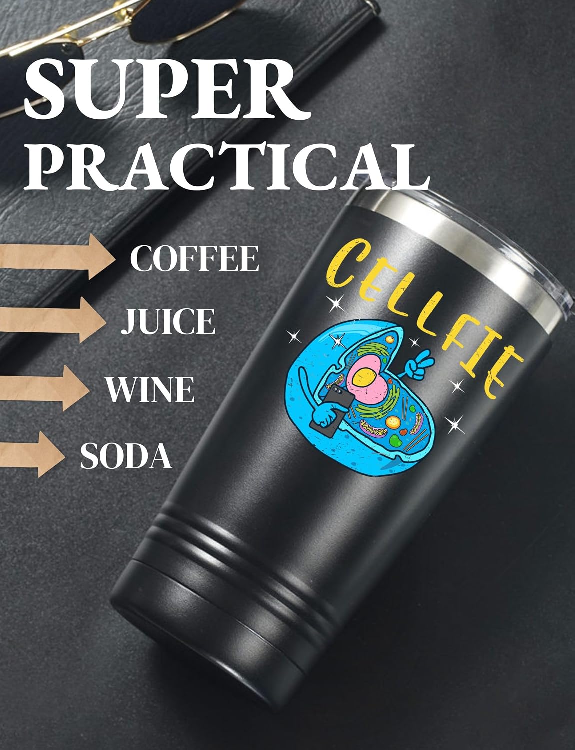 Vaso acero inox 20oz con tapa y popote para profesor de biología