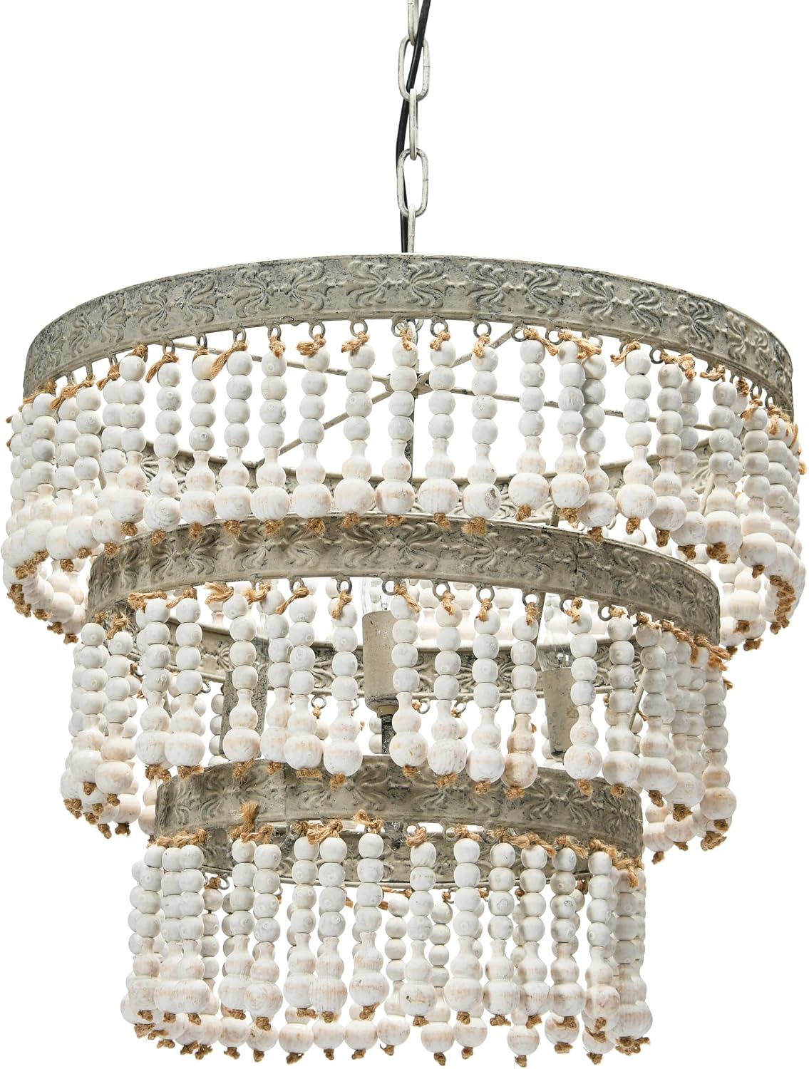 Candelabro redondo 3 niveles con cuentas madera