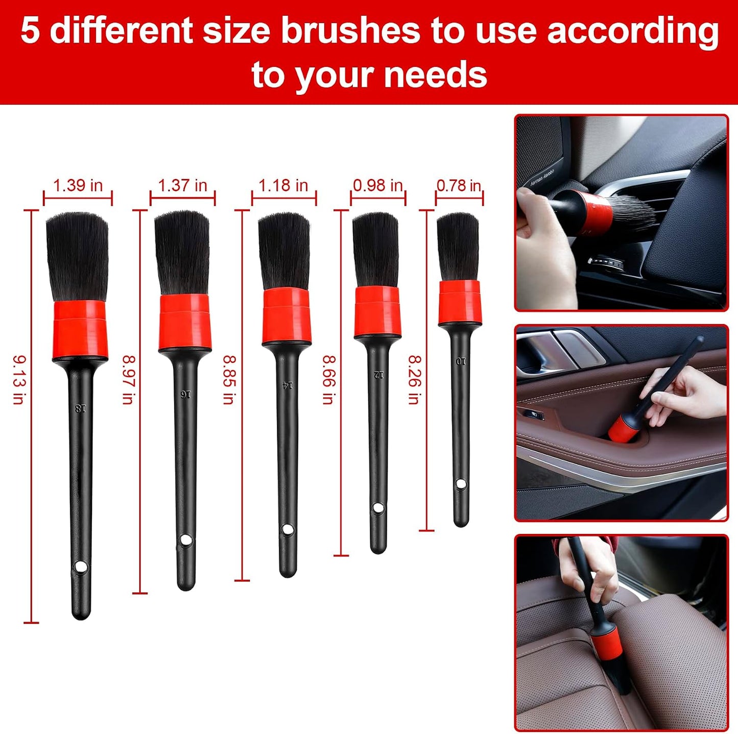 Kit 18 herramientas limpieza auto cepillos accesorios rojo