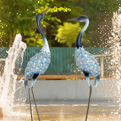 Estatuas grúa jardín garza azul metal decoración exterior set 2