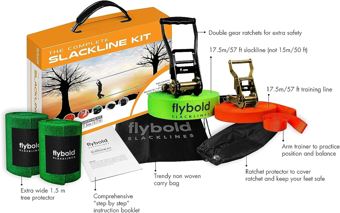 Kit Slackline 57ft cuerda entrenamiento protectores árbol