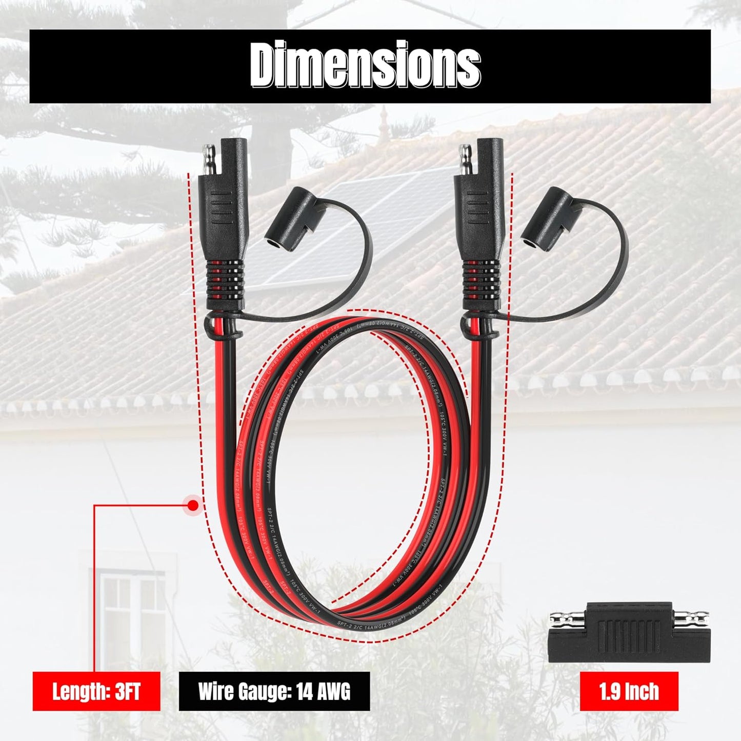 Cable extensión SAE 14AWG 3pies con adaptador inverso