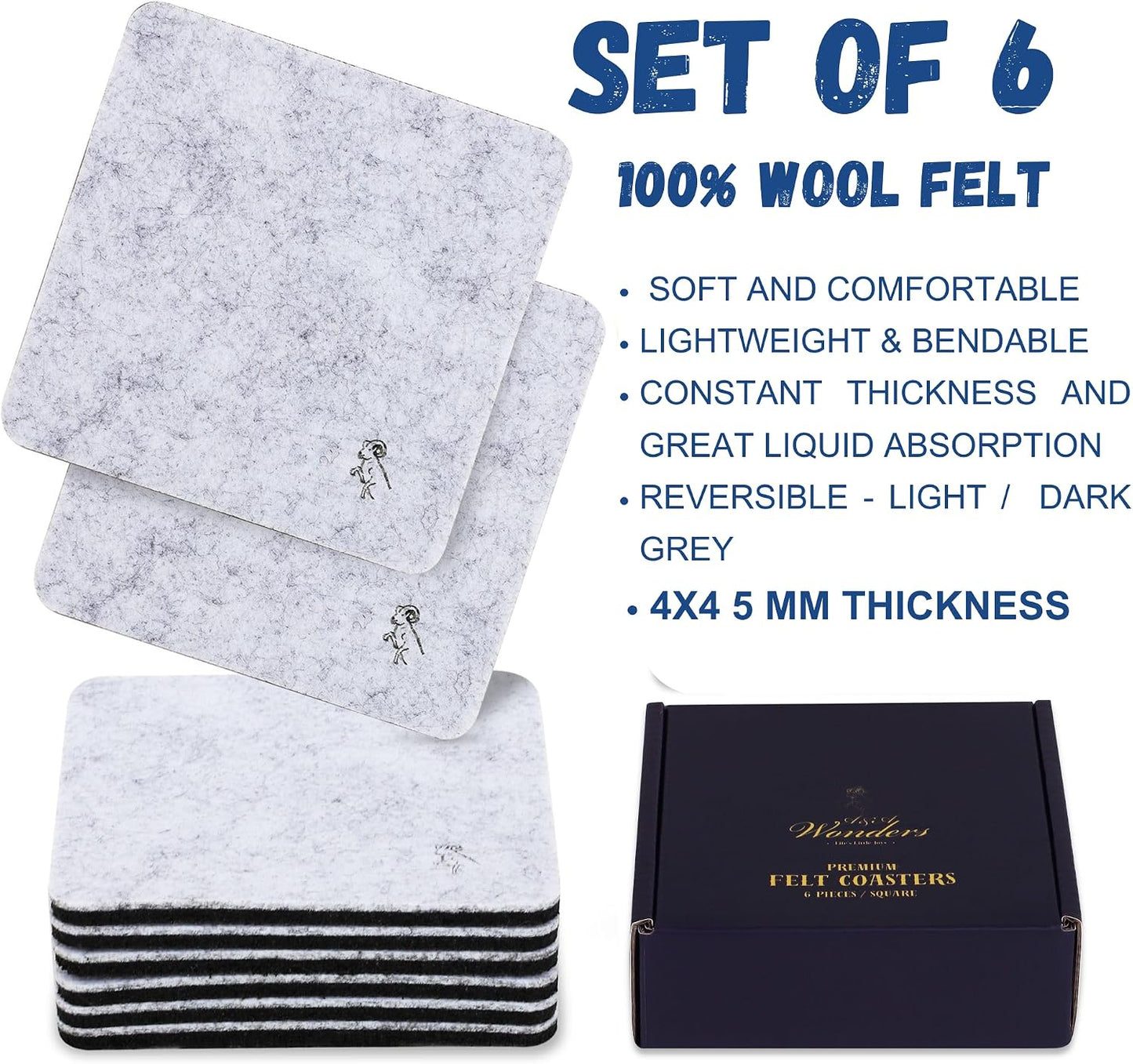 Posavasos fieltro absorbente 6 Pzas gris